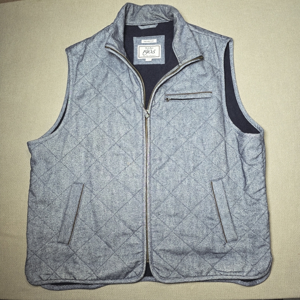Jos A Bank 1905 Tailored Fit Vest Jacket Mens XXL Blue Gray Quilted Fleece Lined